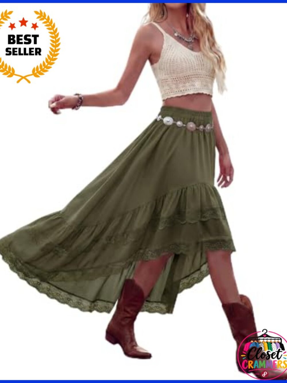 Women's High Low Lace Ruffle Boho Skirt Asymmetrical Pull On